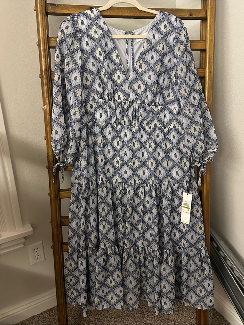 Calvin Klein Light Blue and Navy Star-Print Dress